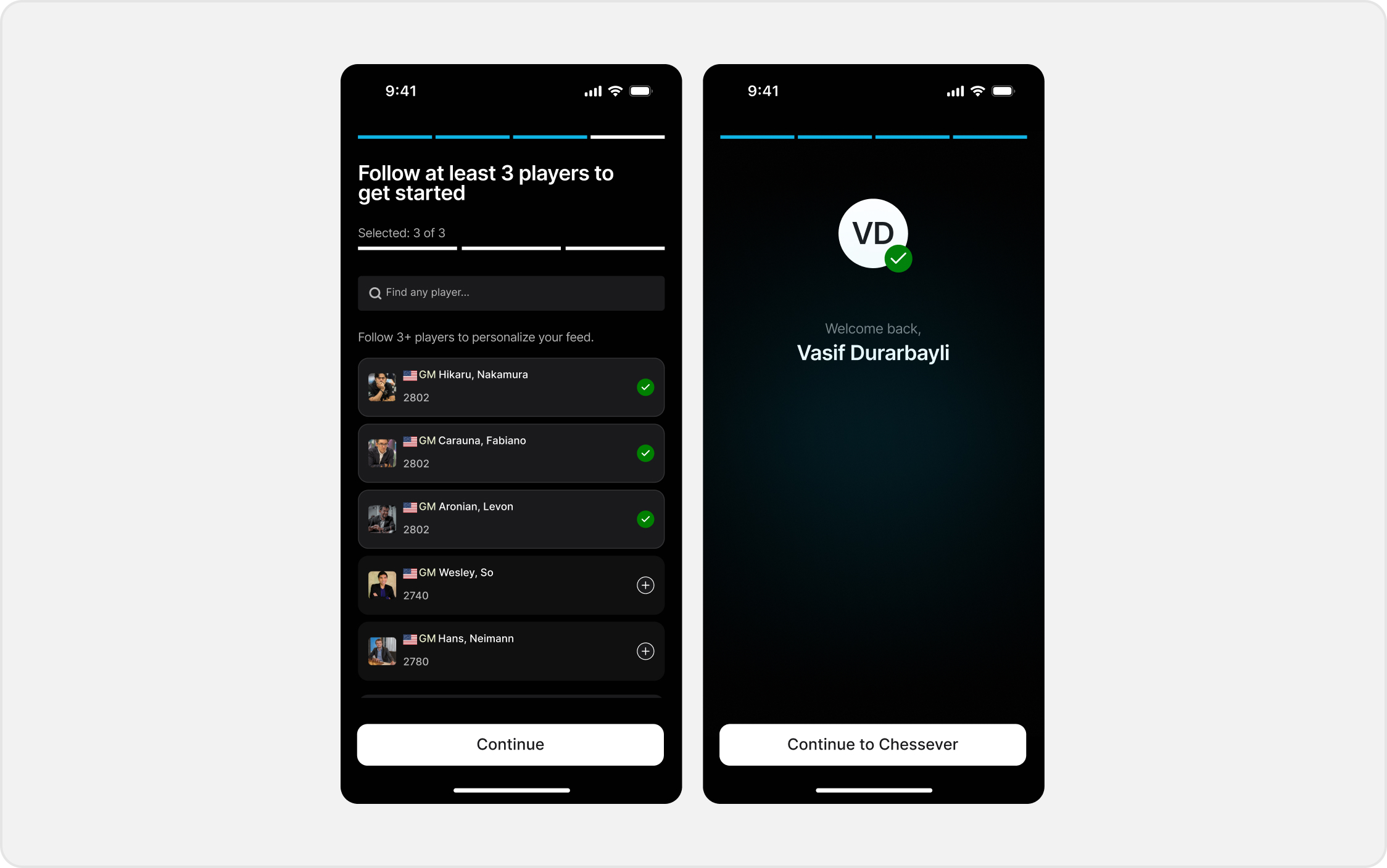 Following players during onboarding