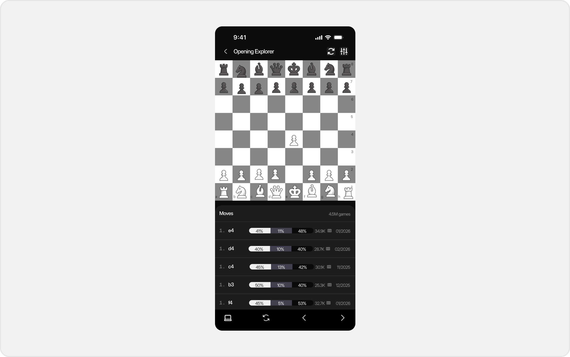 Opening explorer with board and lines