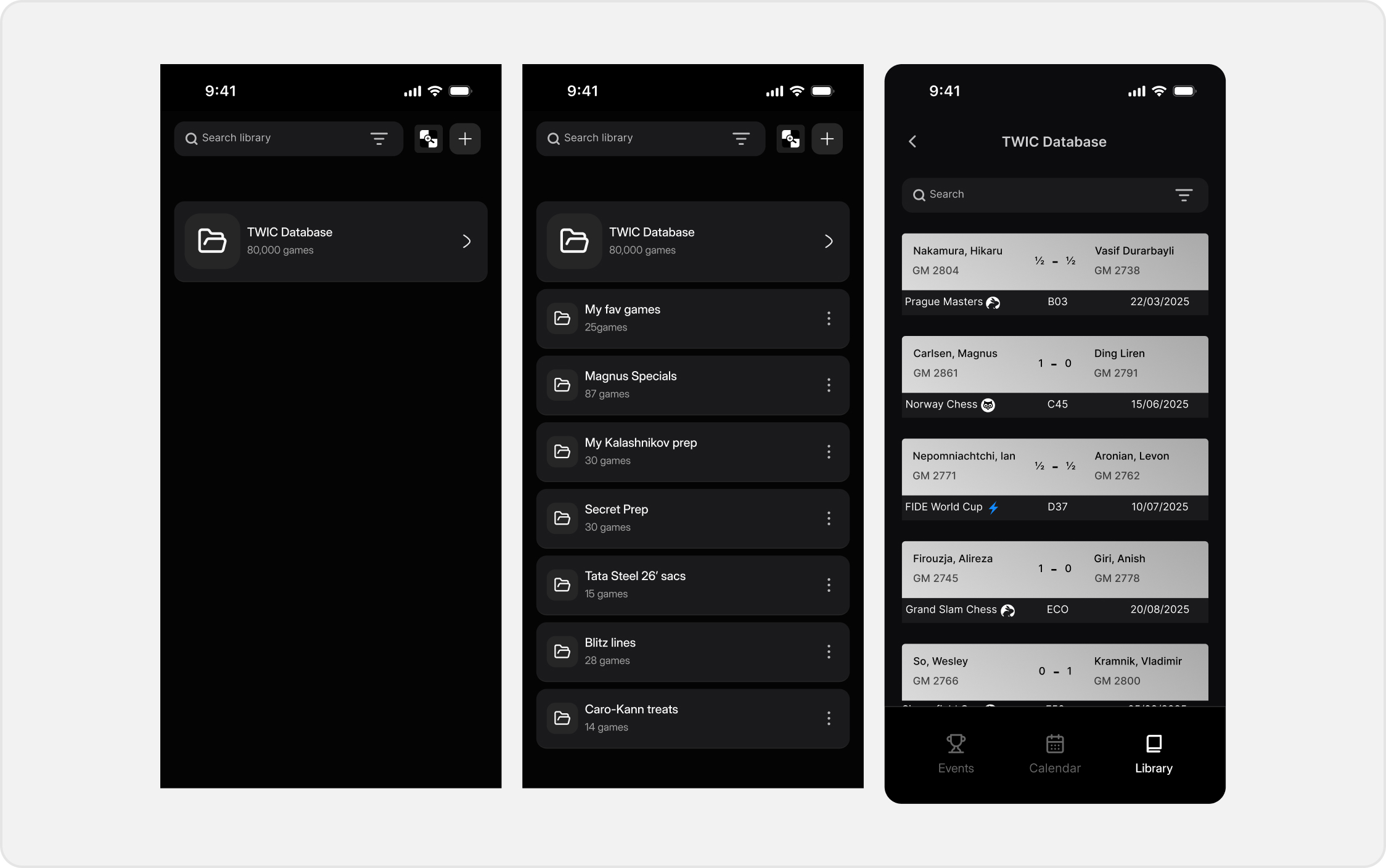Database library lists