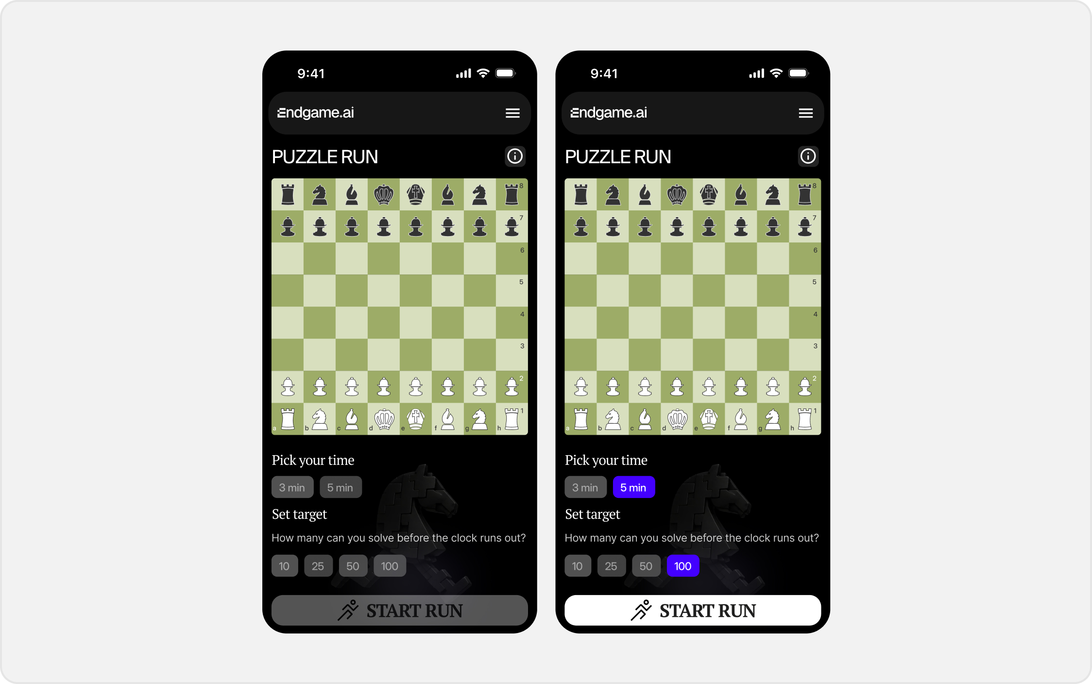 Puzzle Run setup across three screens