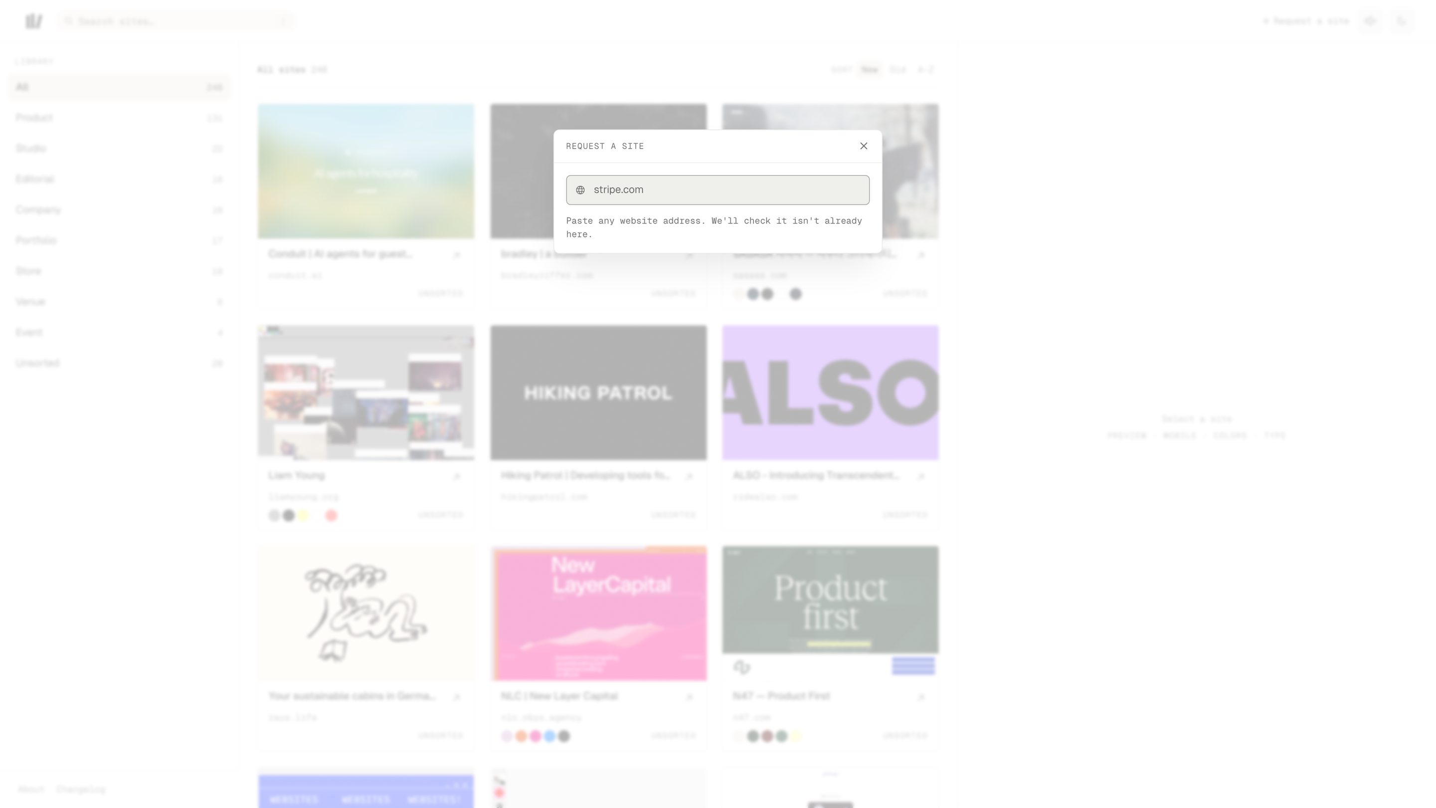 Request a site dialog